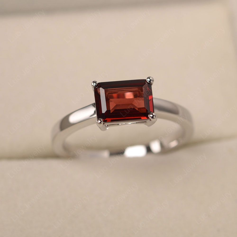 Horizontal Emerald Cut Garnet Solitaire Ring - LUO Jewelry