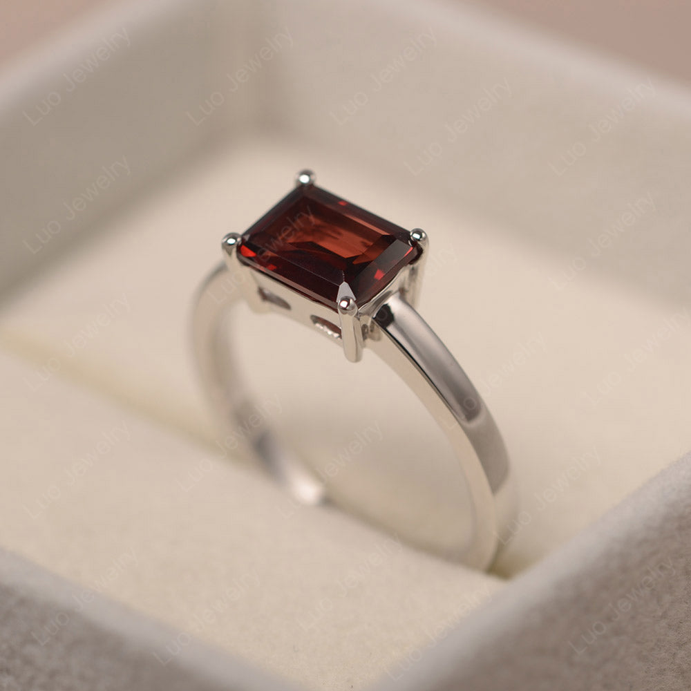 Horizontal Emerald Cut Garnet Solitaire Ring - LUO Jewelry