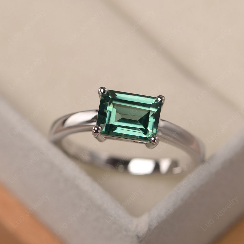 Horizontal Emerald Cut Green Sapphire Solitaire Ring - LUO Jewelry