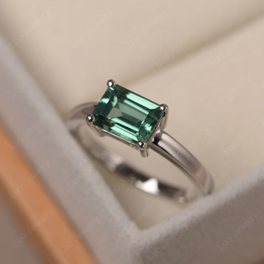 Horizontal Emerald Cut Green Sapphire Solitaire Ring - LUO Jewelry