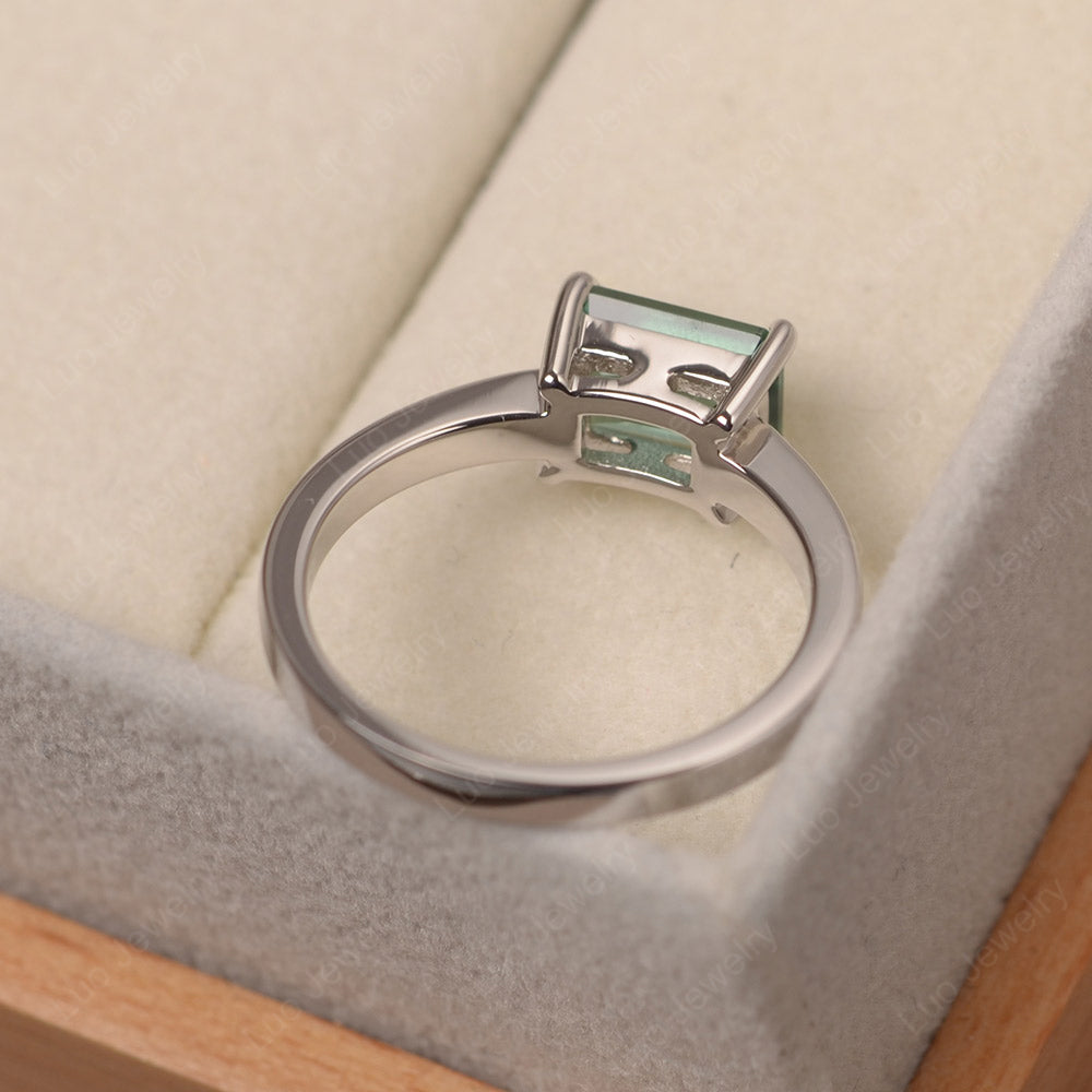 Horizontal Emerald Cut Green Sapphire Solitaire Ring - LUO Jewelry