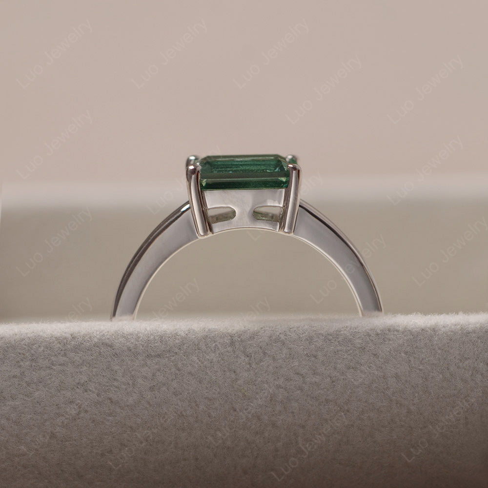 Horizontal Emerald Cut Green Sapphire Solitaire Ring - LUO Jewelry