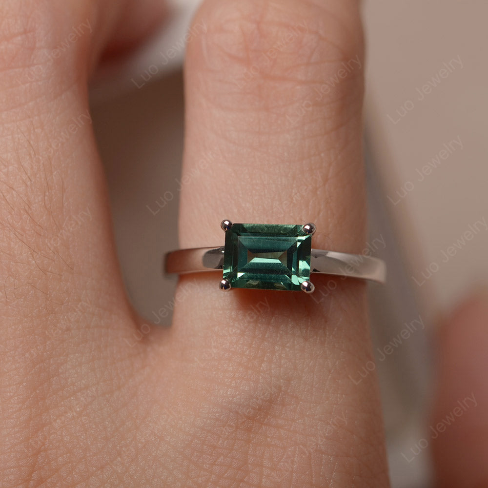 Horizontal Emerald Cut Green Sapphire Solitaire Ring - LUO Jewelry