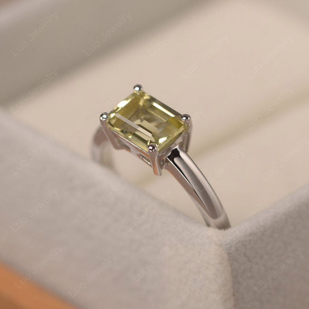 Horizontal Emerald Cut Lemon Quartz Solitaire Ring - LUO Jewelry