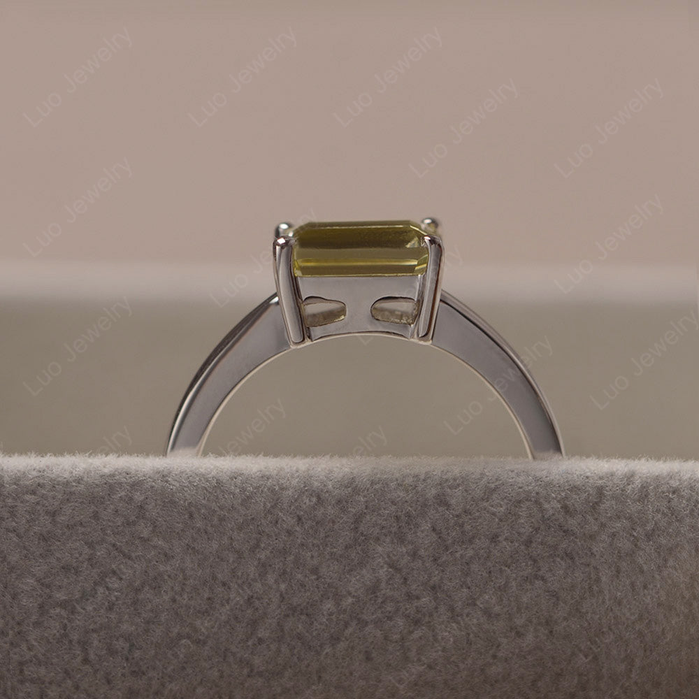 Horizontal Emerald Cut Lemon Quartz Solitaire Ring - LUO Jewelry