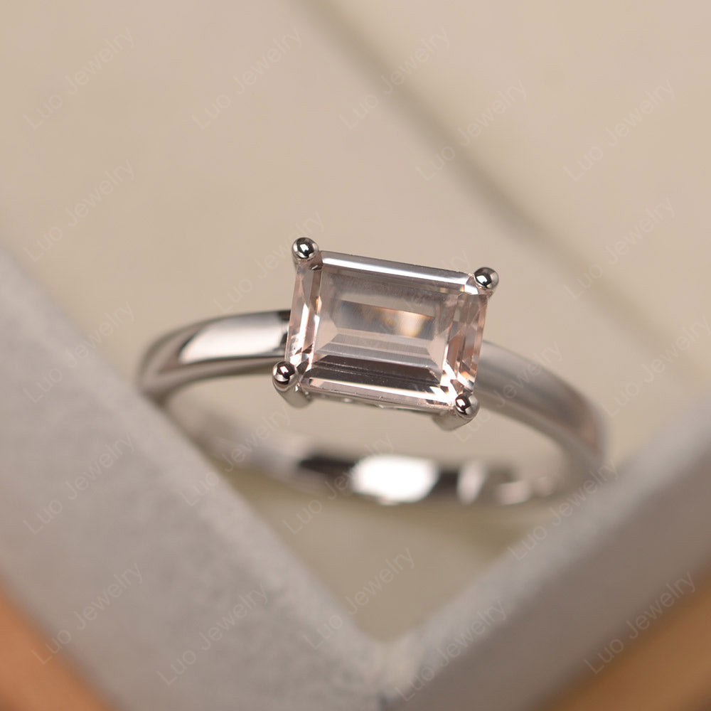 Horizontal Emerald Cut Morganite Solitaire Ring - LUO Jewelry