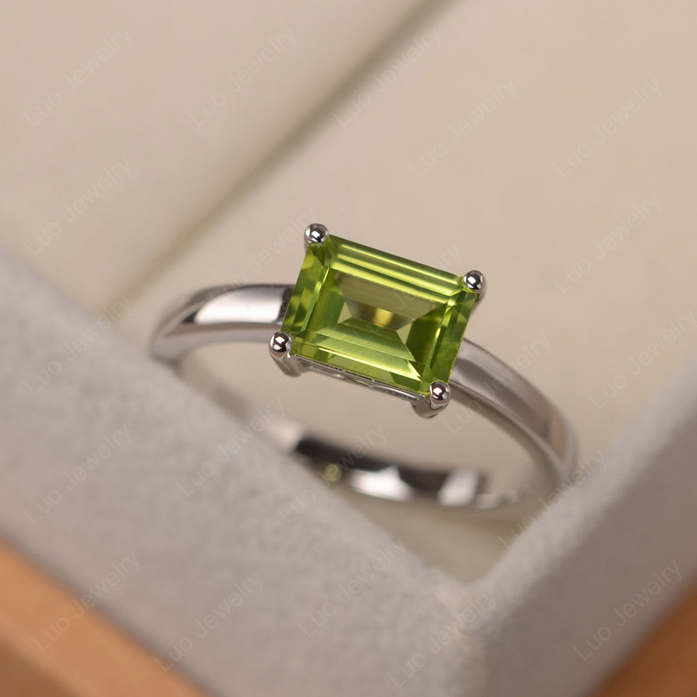 Horizontal Emerald Cut Peridot Solitaire Ring - LUO Jewelry