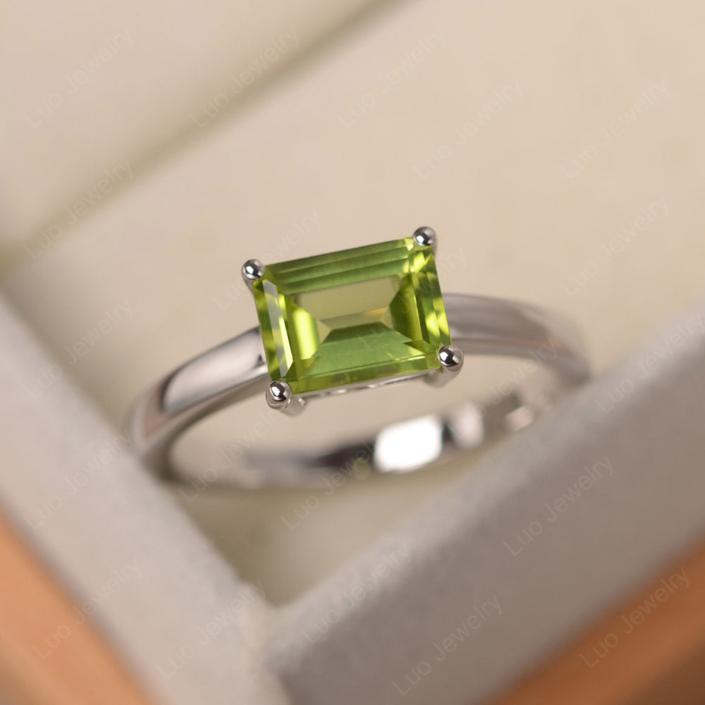 Horizontal Emerald Cut Peridot Solitaire Ring - LUO Jewelry