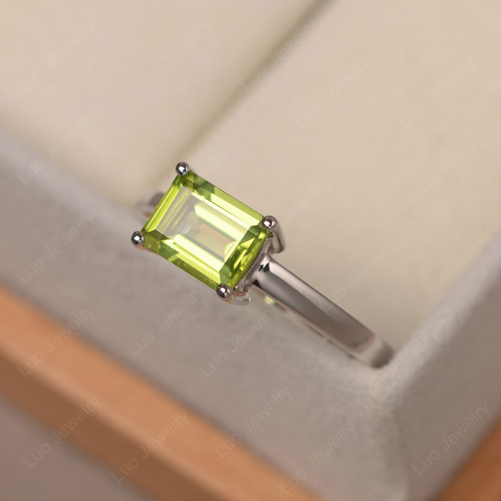 Horizontal Emerald Cut Peridot Solitaire Ring - LUO Jewelry