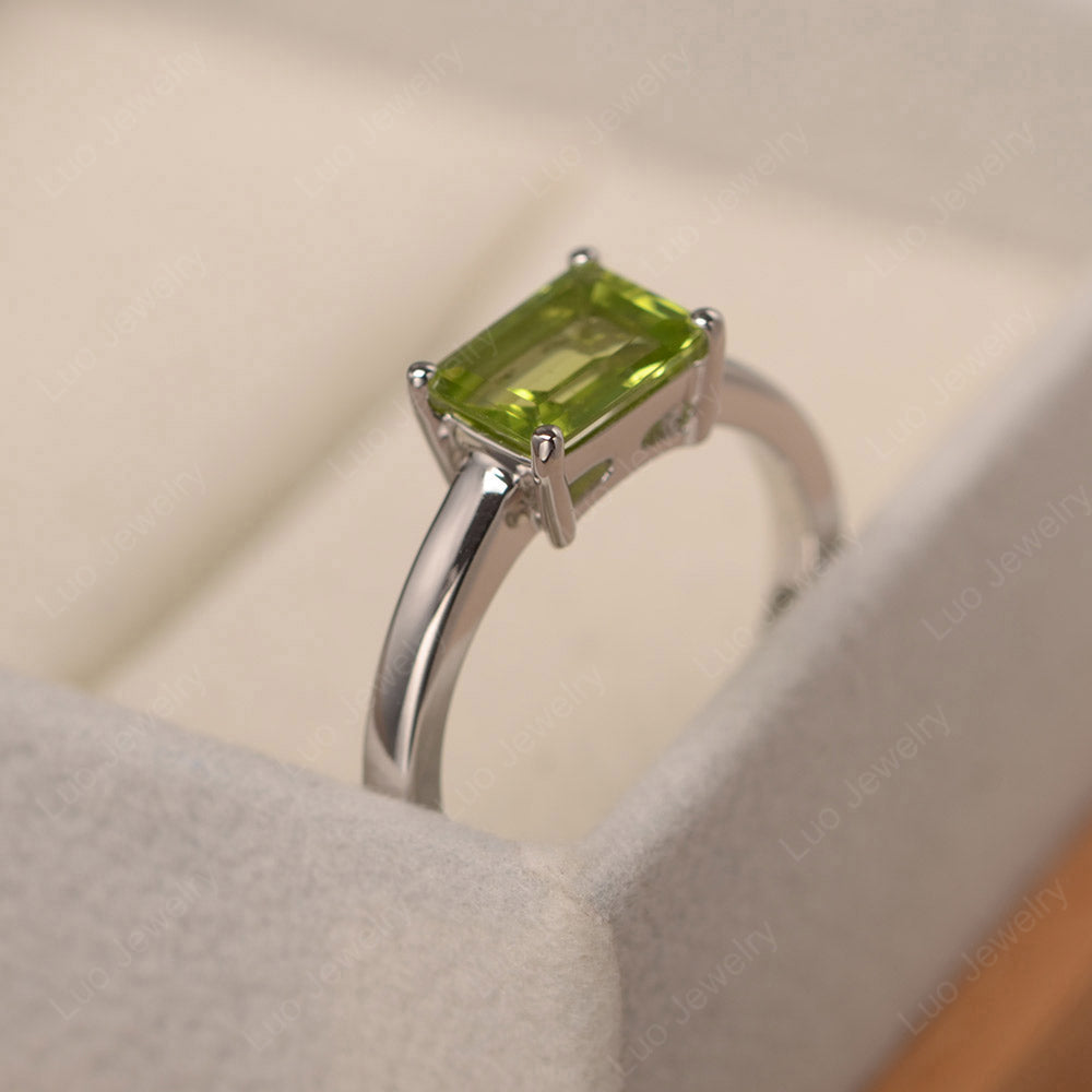 Horizontal Emerald Cut Peridot Solitaire Ring - LUO Jewelry