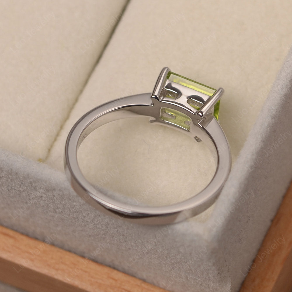 Horizontal Emerald Cut Peridot Solitaire Ring - LUO Jewelry