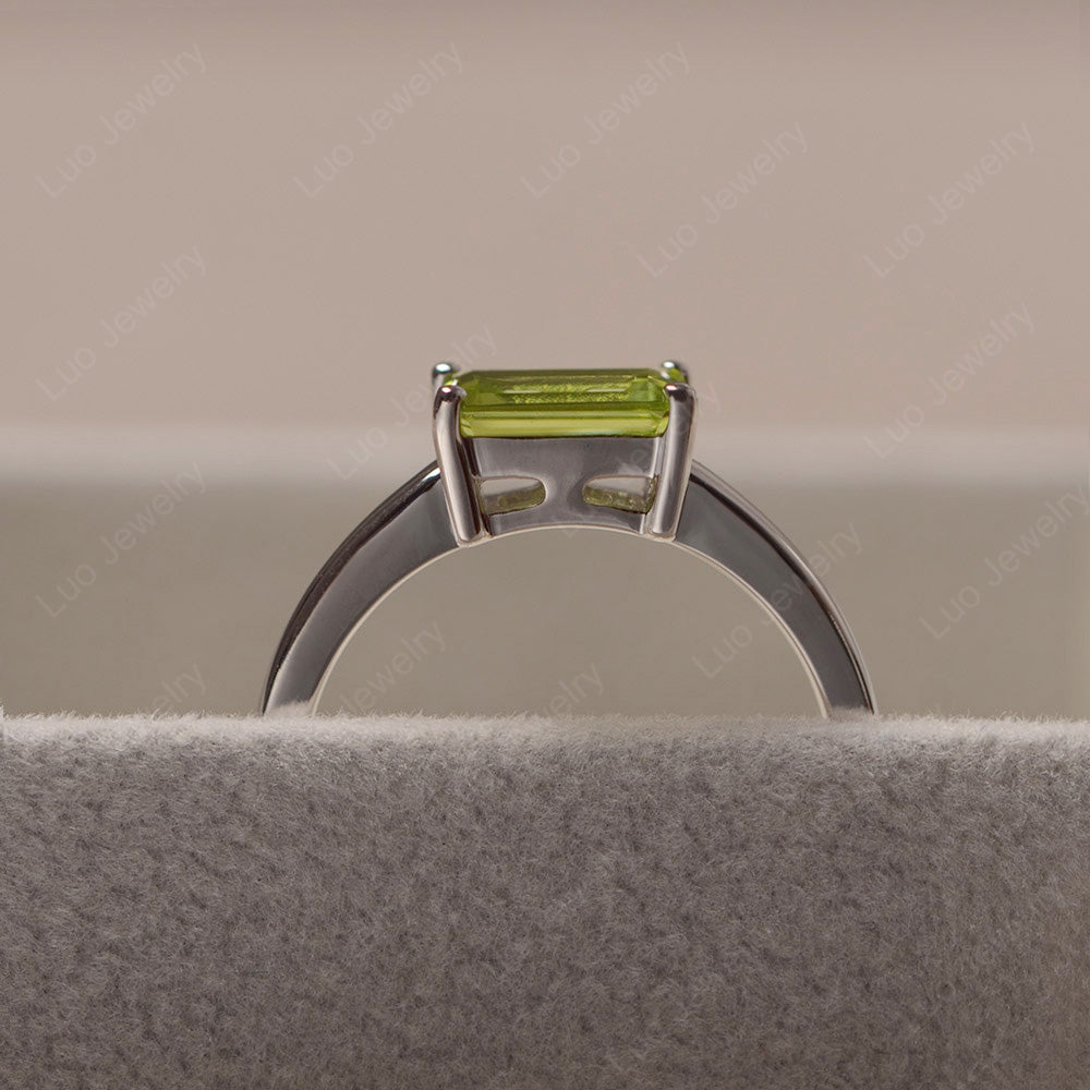 Horizontal Emerald Cut Peridot Solitaire Ring - LUO Jewelry