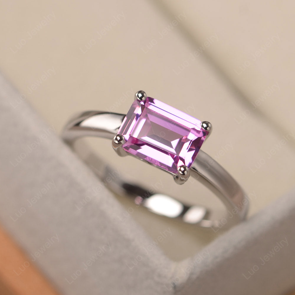Horizontal Emerald Cut Pink Sapphire Solitaire Ring - LUO Jewelry