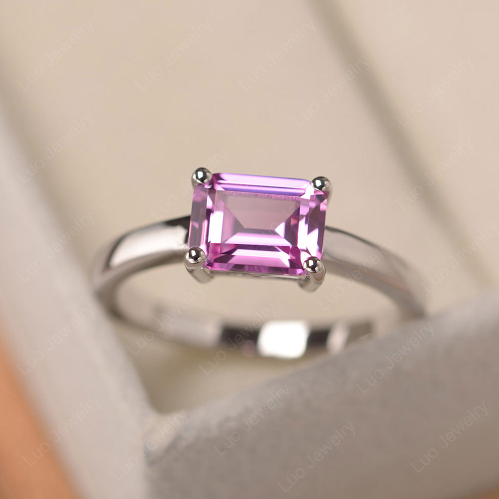 Horizontal Emerald Cut Pink Sapphire Solitaire Ring - LUO Jewelry