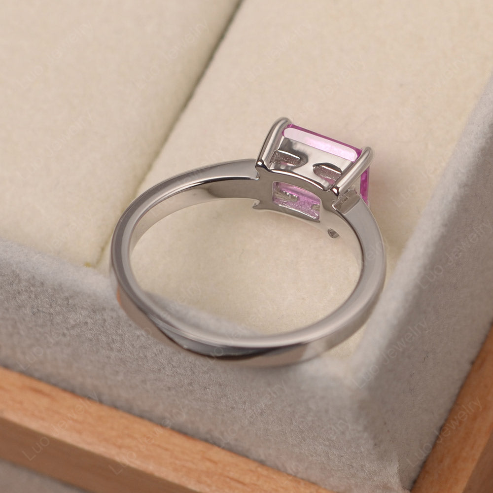 Horizontal Emerald Cut Pink Sapphire Solitaire Ring - LUO Jewelry