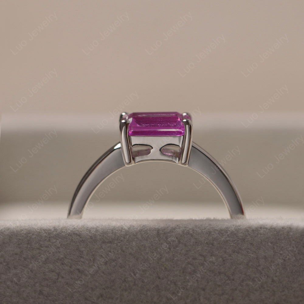 Horizontal Emerald Cut Pink Sapphire Solitaire Ring - LUO Jewelry