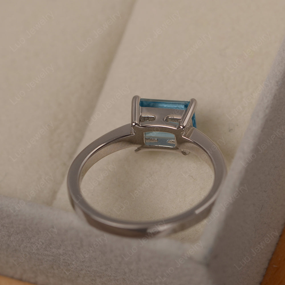 Horizontal Emerald Cut Swiss Blue Topaz Solitaire Ring - LUO Jewelry