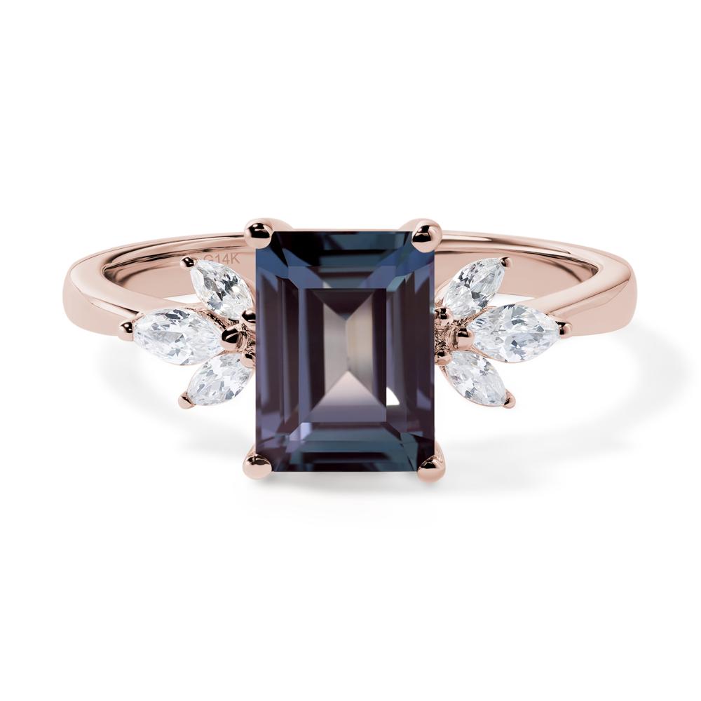 Lab Alexandrite Ring Emerald Cut Wedding Ring - LUO Jewelry #metal_14k rose gold