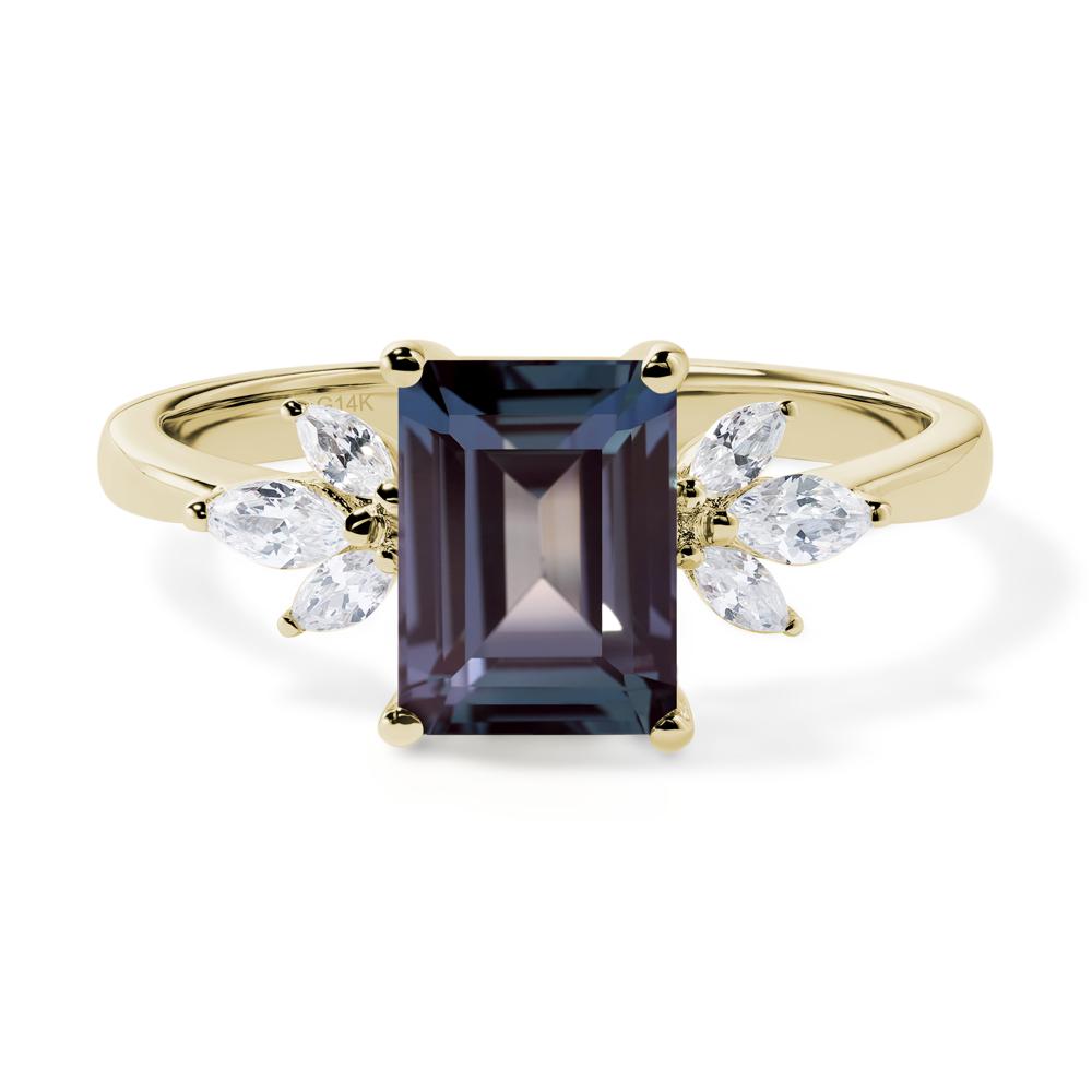 Lab Alexandrite Ring Emerald Cut Wedding Ring - LUO Jewelry #metal_14k yellow gold