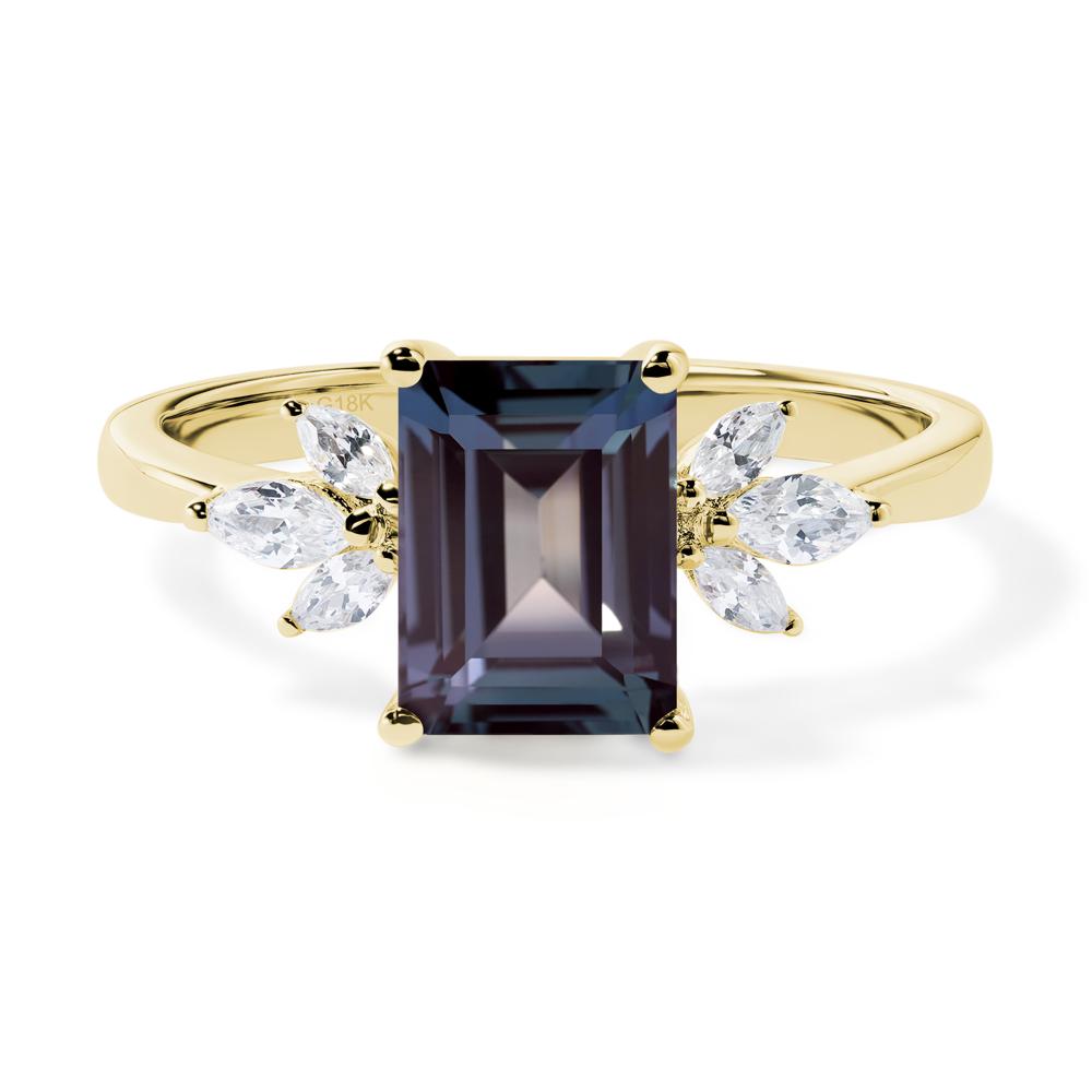 Lab Alexandrite Ring Emerald Cut Wedding Ring - LUO Jewelry #metal_18k yellow gold
