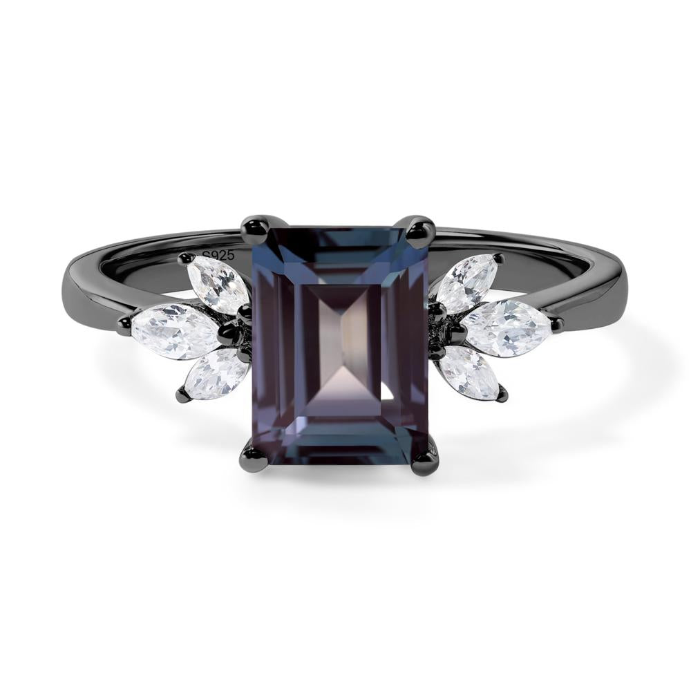 Lab Alexandrite Ring Emerald Cut Wedding Ring - LUO Jewelry #metal_black finish sterling silver