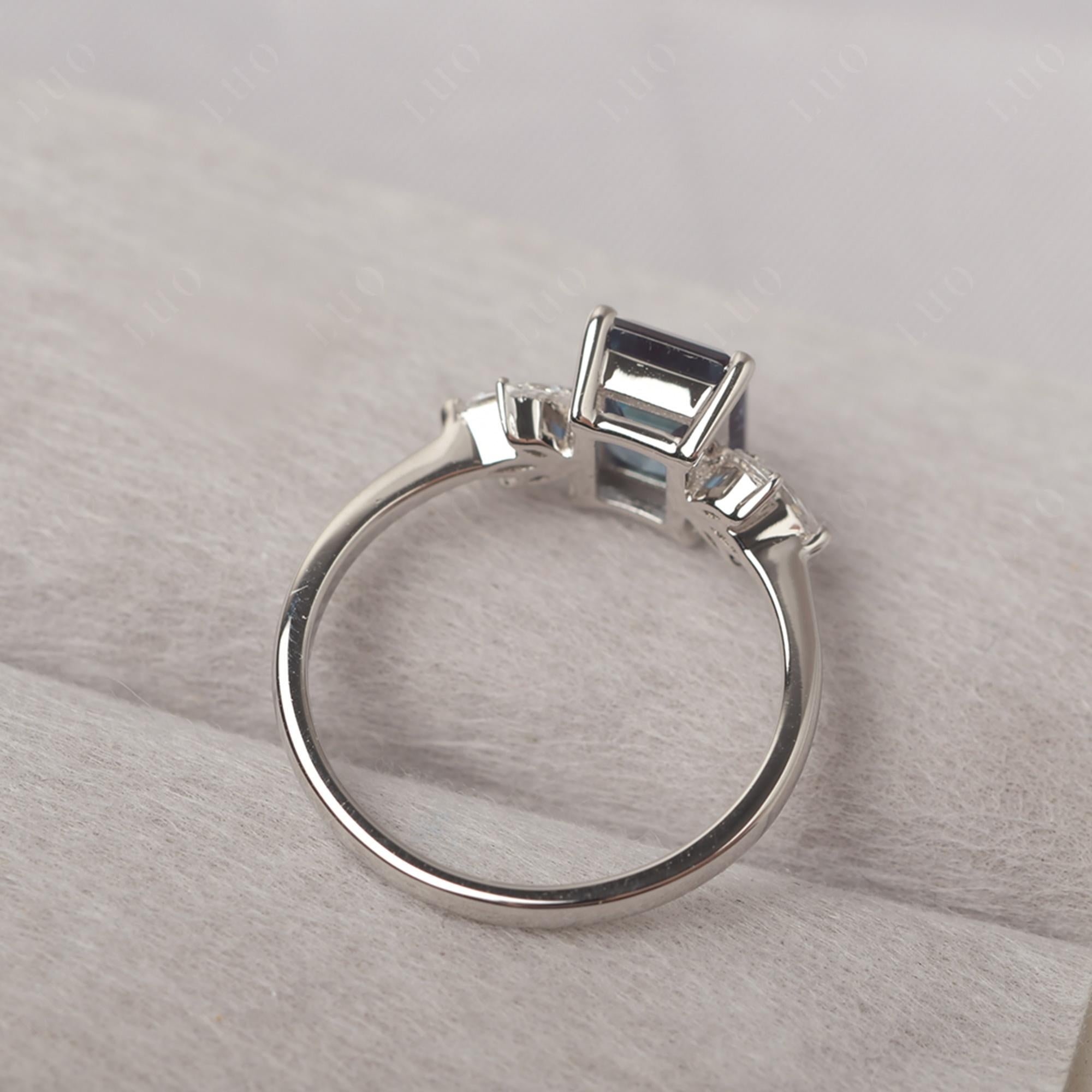 Lab Alexandrite Ring Emerald Cut Wedding Ring - LUO Jewelry