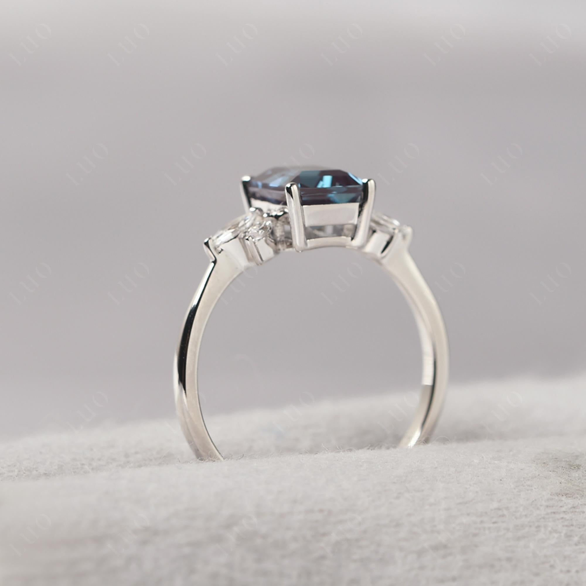 Lab Alexandrite Ring Emerald Cut Wedding Ring - LUO Jewelry