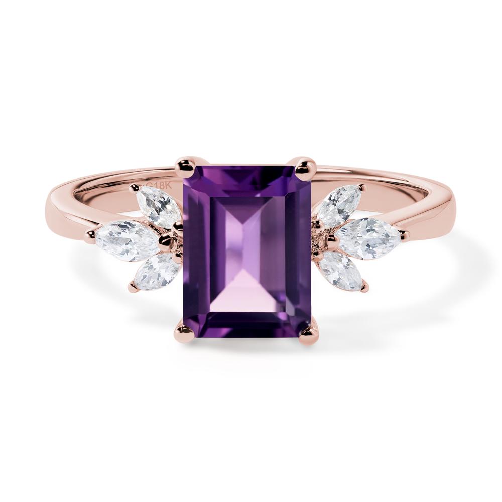 Amethyst Ring Emerald Cut Wedding Ring - LUO Jewelry #metal_18k rose gold