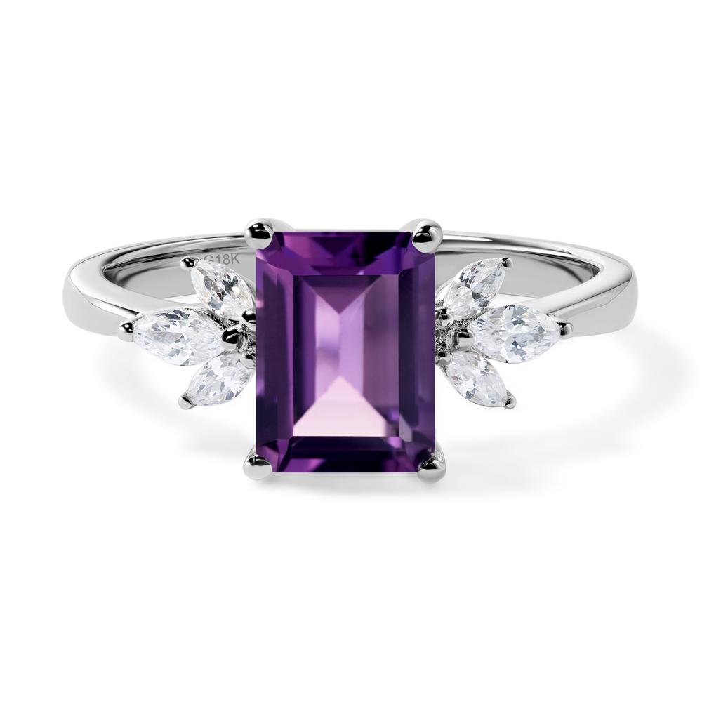 Amethyst Ring Emerald Cut Wedding Ring - LUO Jewelry #metal_18k white gold