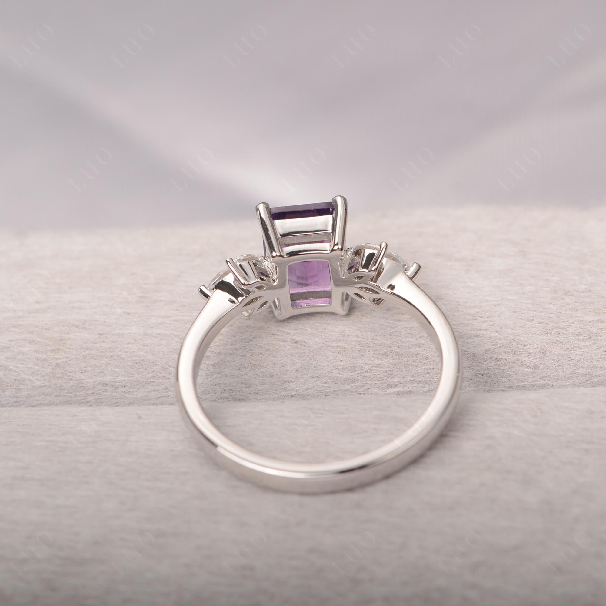 Amethyst Ring Emerald Cut Wedding Ring - LUO Jewelry
