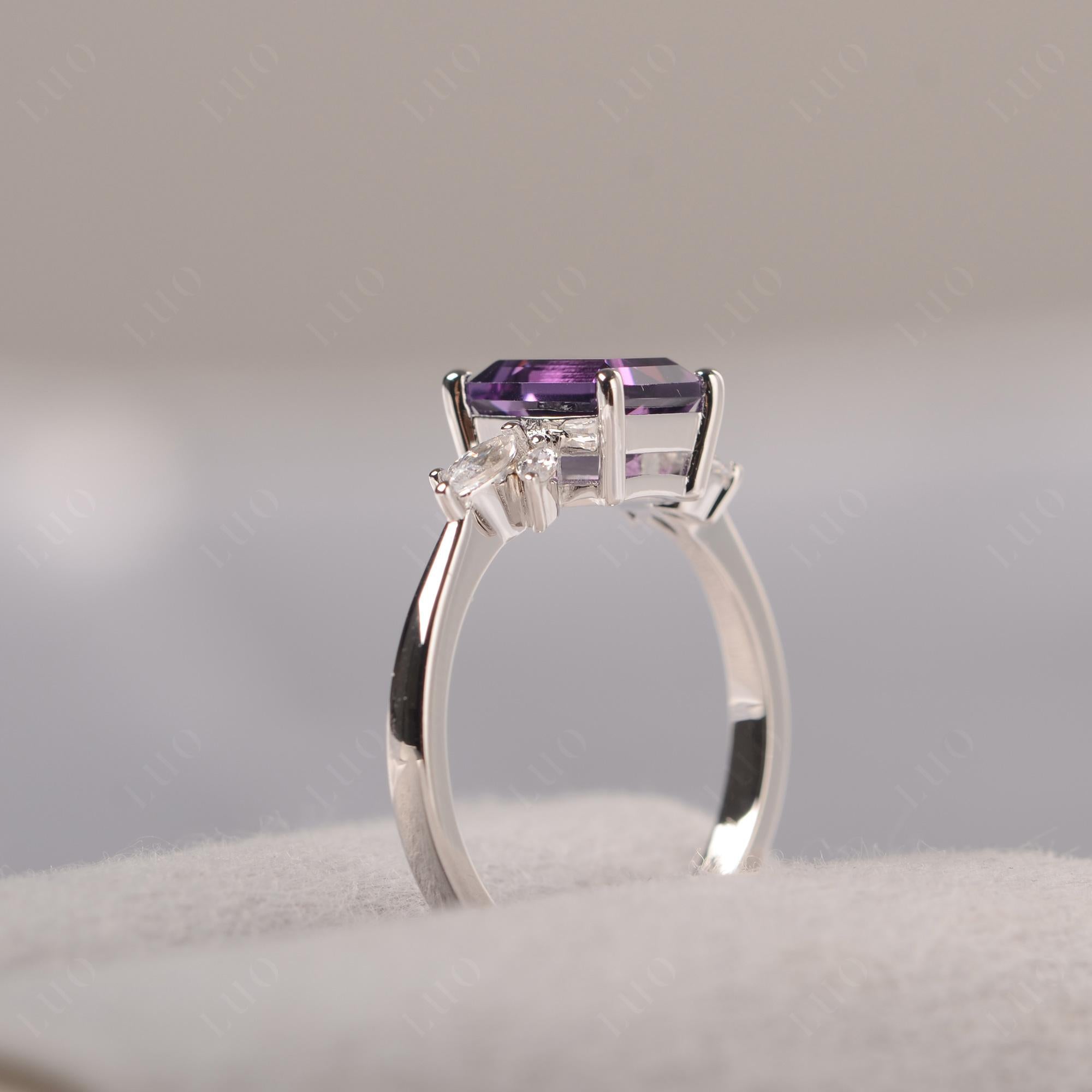 Amethyst Ring Emerald Cut Wedding Ring - LUO Jewelry