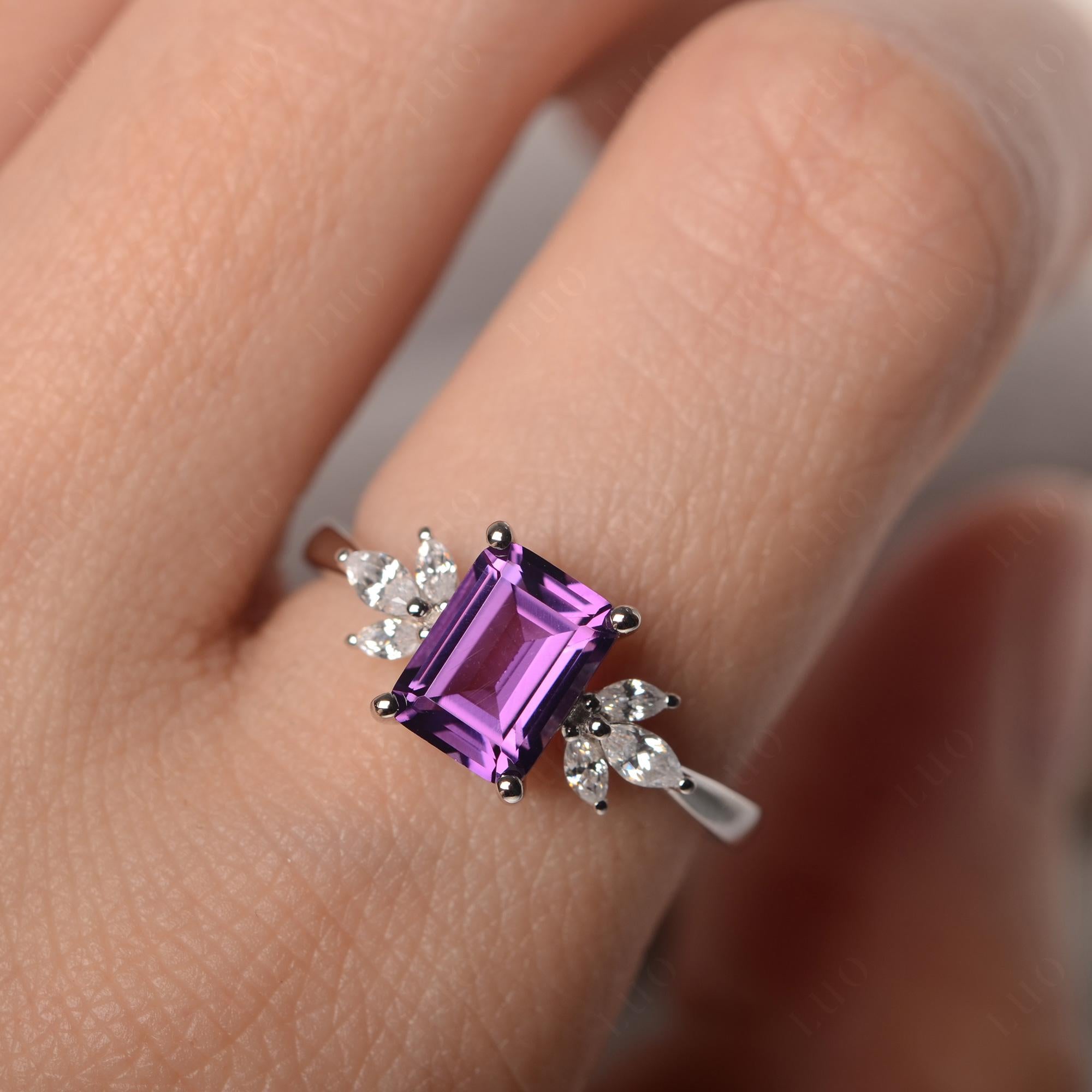Amethyst Ring Emerald Cut Wedding Ring - LUO Jewelry