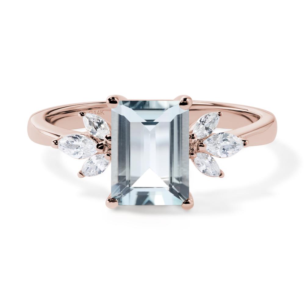 Aquamarine Ring Emerald Cut Wedding Ring - LUO Jewelry #metal_14k rose gold