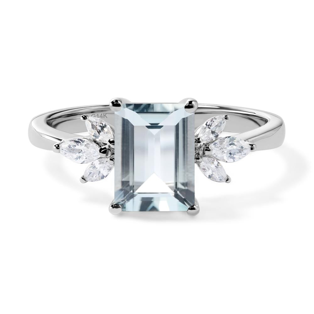 Aquamarine Ring Emerald Cut Wedding Ring - LUO Jewelry #metal_14k white gold