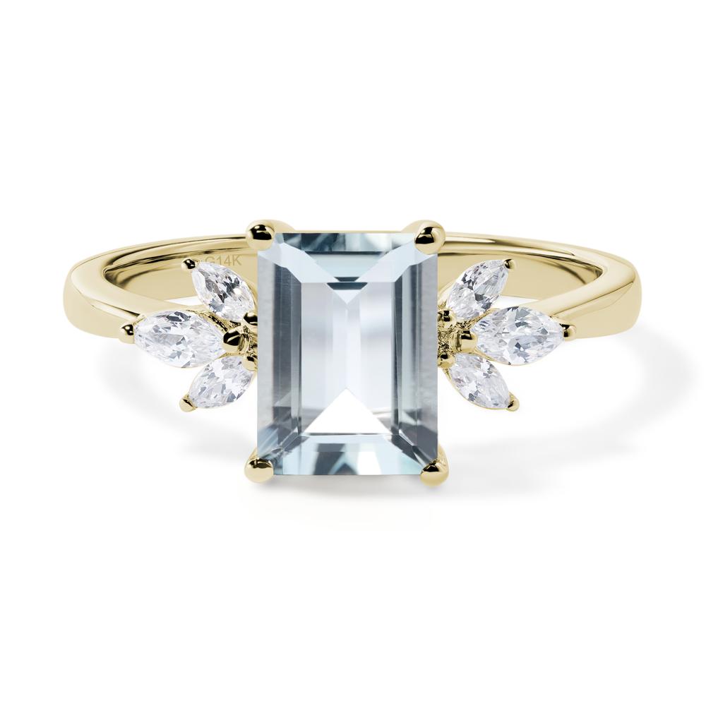Aquamarine Ring Emerald Cut Wedding Ring - LUO Jewelry #metal_14k yellow gold