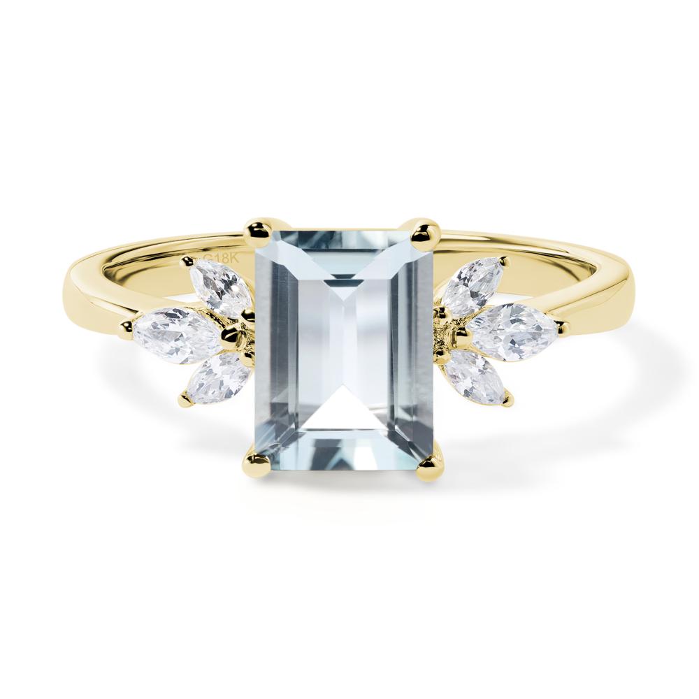 Aquamarine Ring Emerald Cut Wedding Ring - LUO Jewelry #metal_18k yellow gold