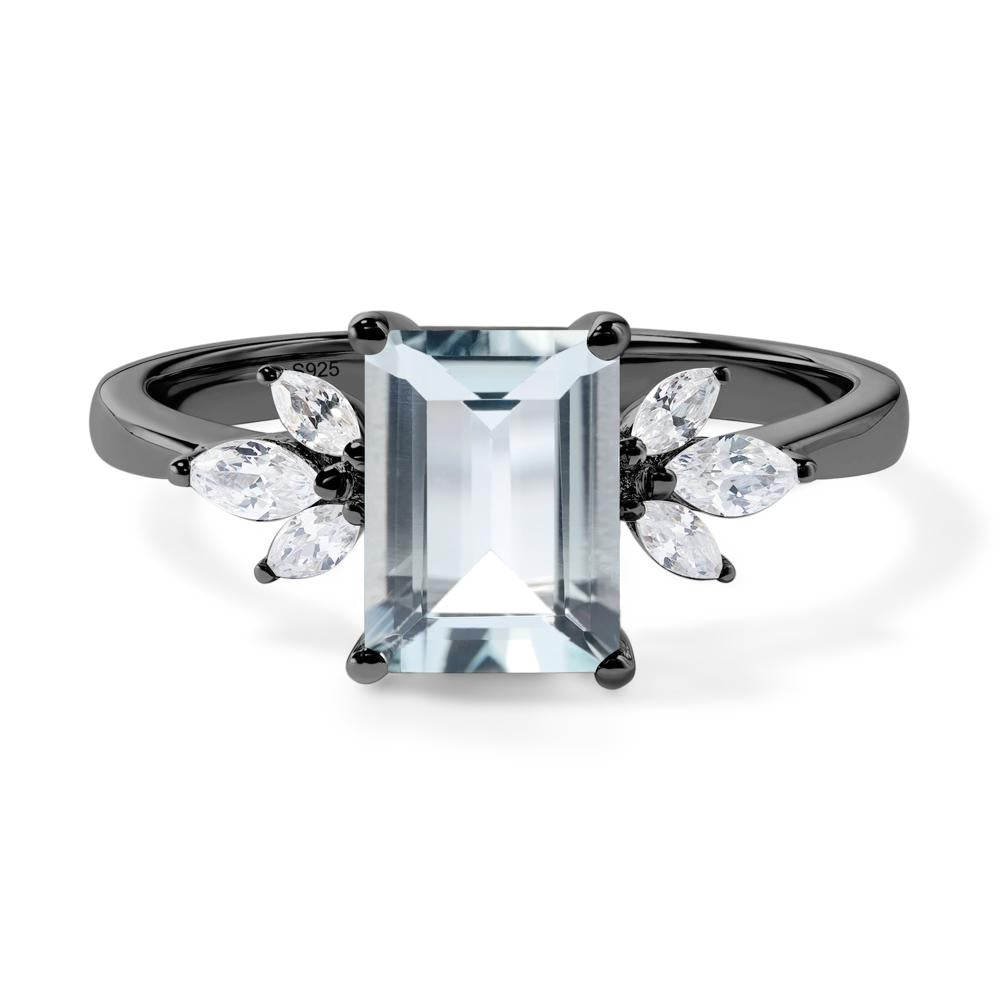 Aquamarine Ring Emerald Cut Wedding Ring - LUO Jewelry #metal_black finish sterling silver
