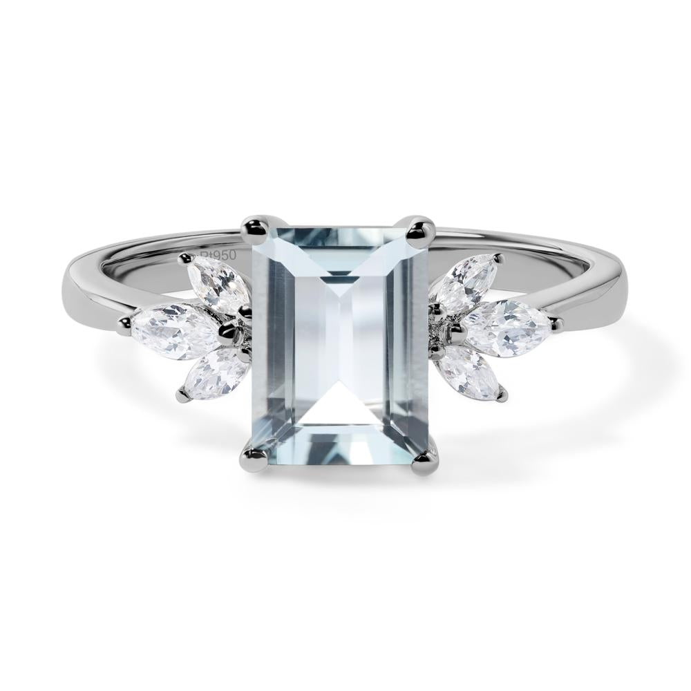 Aquamarine Ring Emerald Cut Wedding Ring - LUO Jewelry #metal_platinum
