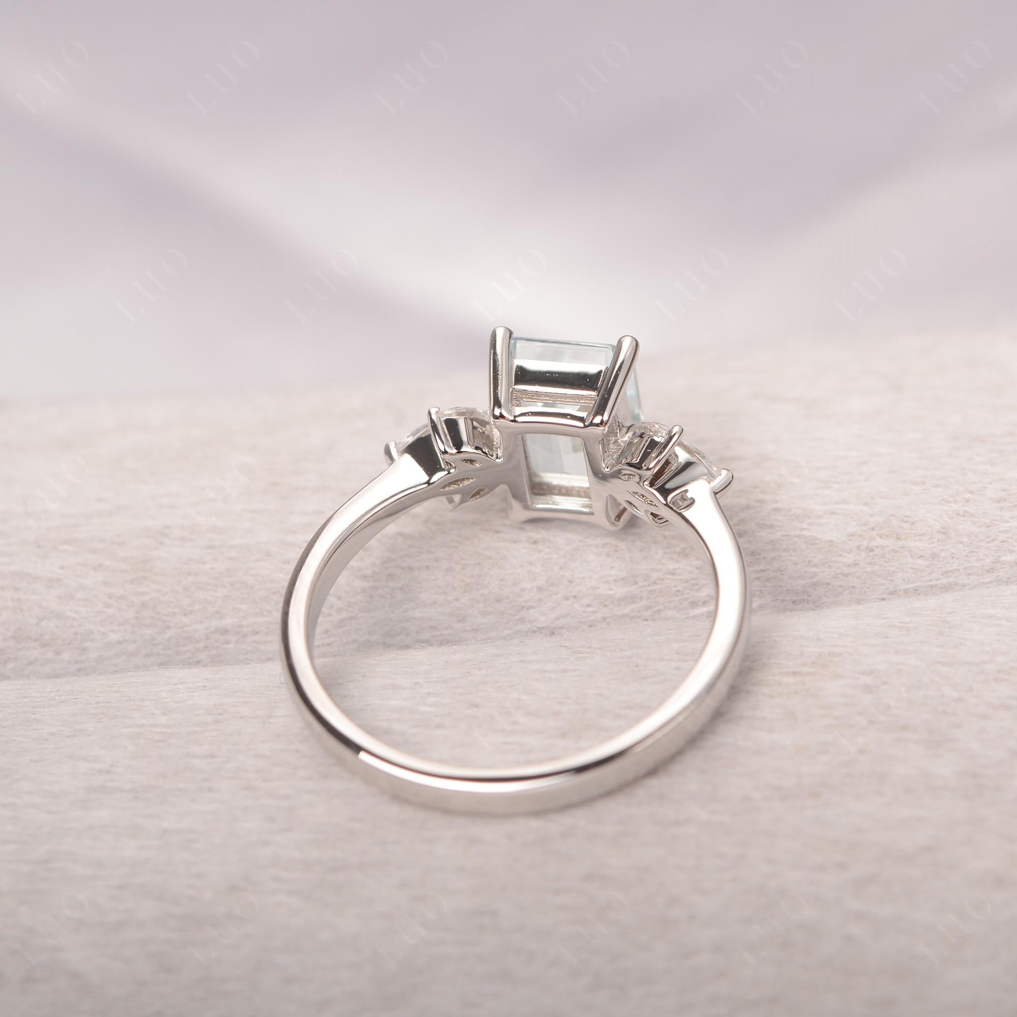 Aquamarine Ring Emerald Cut Wedding Ring - LUO Jewelry