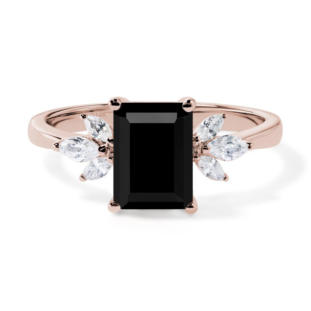 Black Spinel Ring Emerald Cut Wedding Ring - LUO Jewelry #metal_14k rose gold