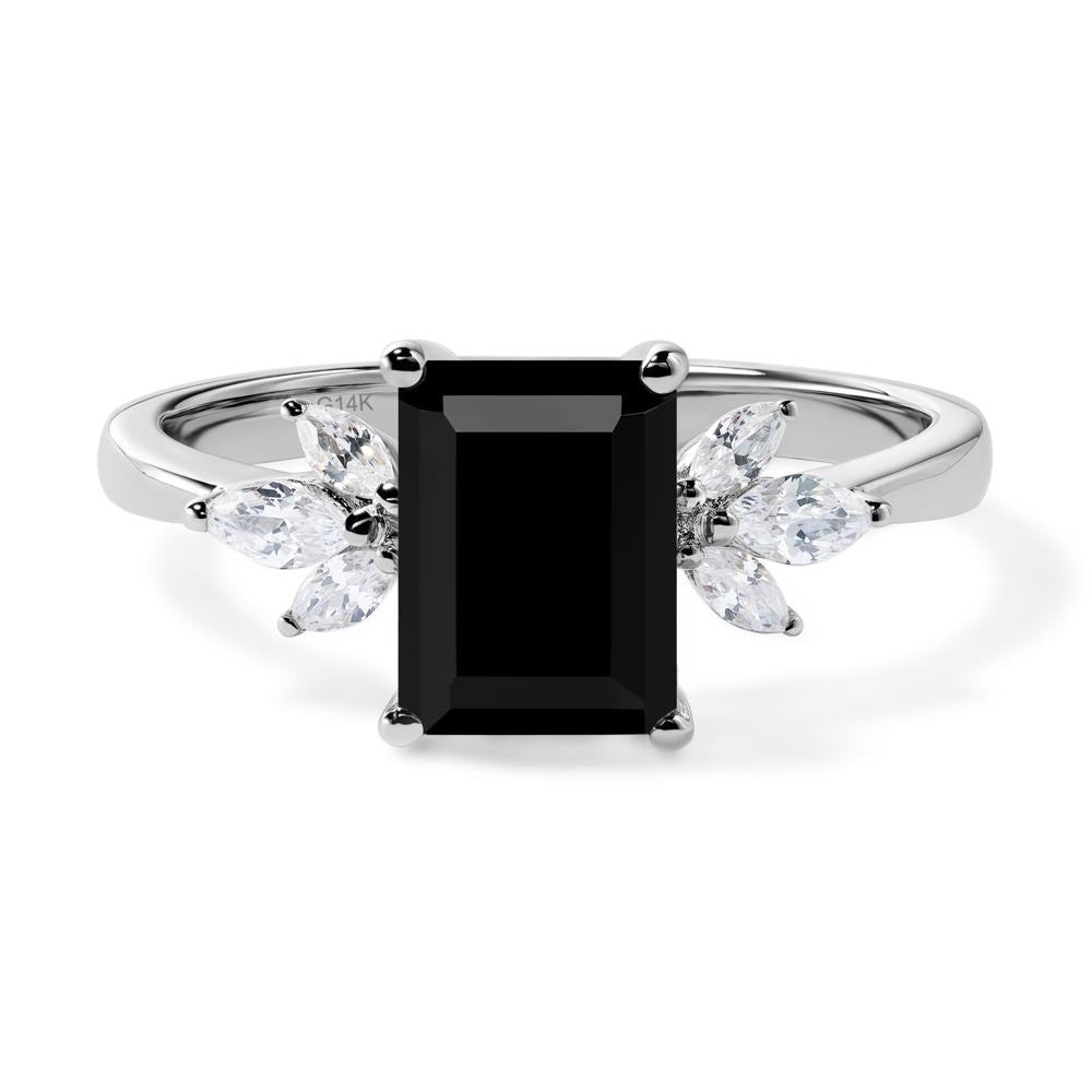 Black Spinel Ring Emerald Cut Wedding Ring - LUO Jewelry #metal_14k white gold