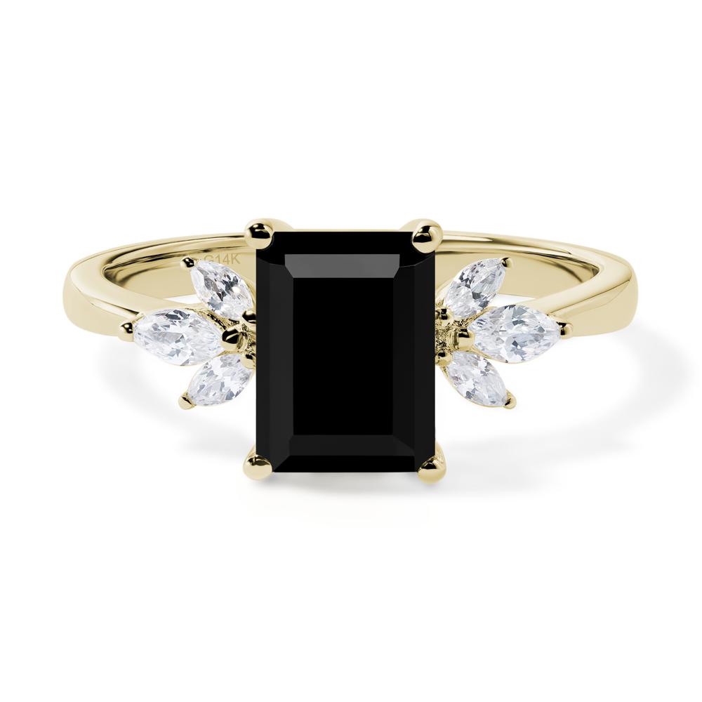 Black Spinel Ring Emerald Cut Wedding Ring - LUO Jewelry #metal_14k yellow gold