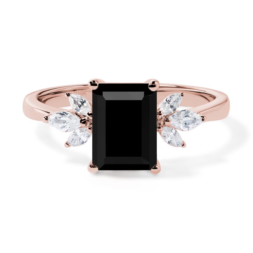 Black Spinel Ring Emerald Cut Wedding Ring - LUO Jewelry #metal_18k rose gold