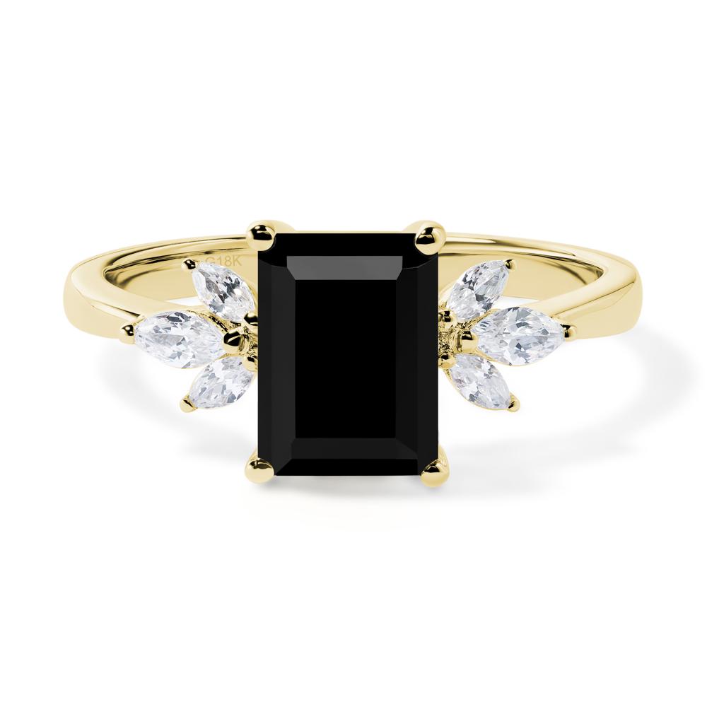 Black Spinel Ring Emerald Cut Wedding Ring - LUO Jewelry #metal_18k yellow gold