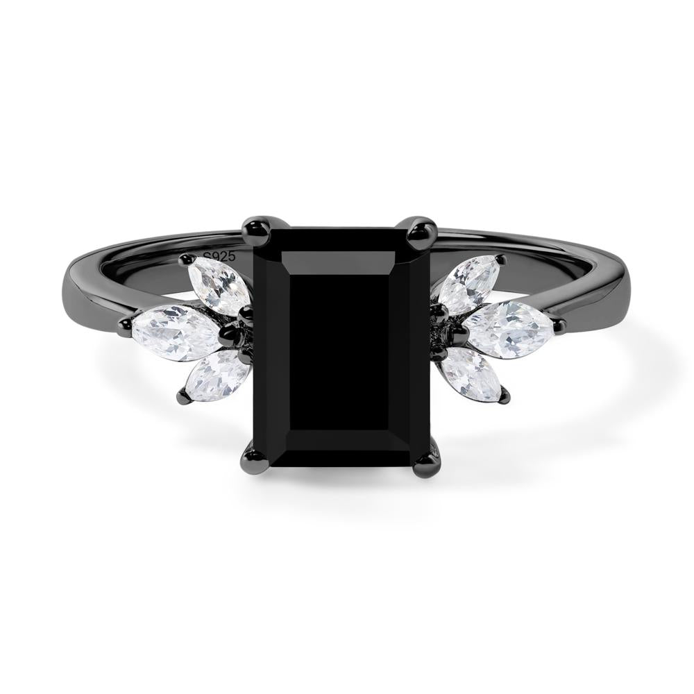 Black Spinel Ring Emerald Cut Wedding Ring - LUO Jewelry #metal_black finish sterling silver