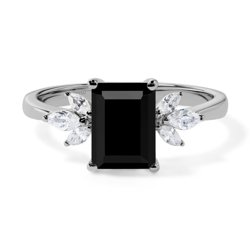 Black Spinel Ring Emerald Cut Wedding Ring - LUO Jewelry #metal_platinum