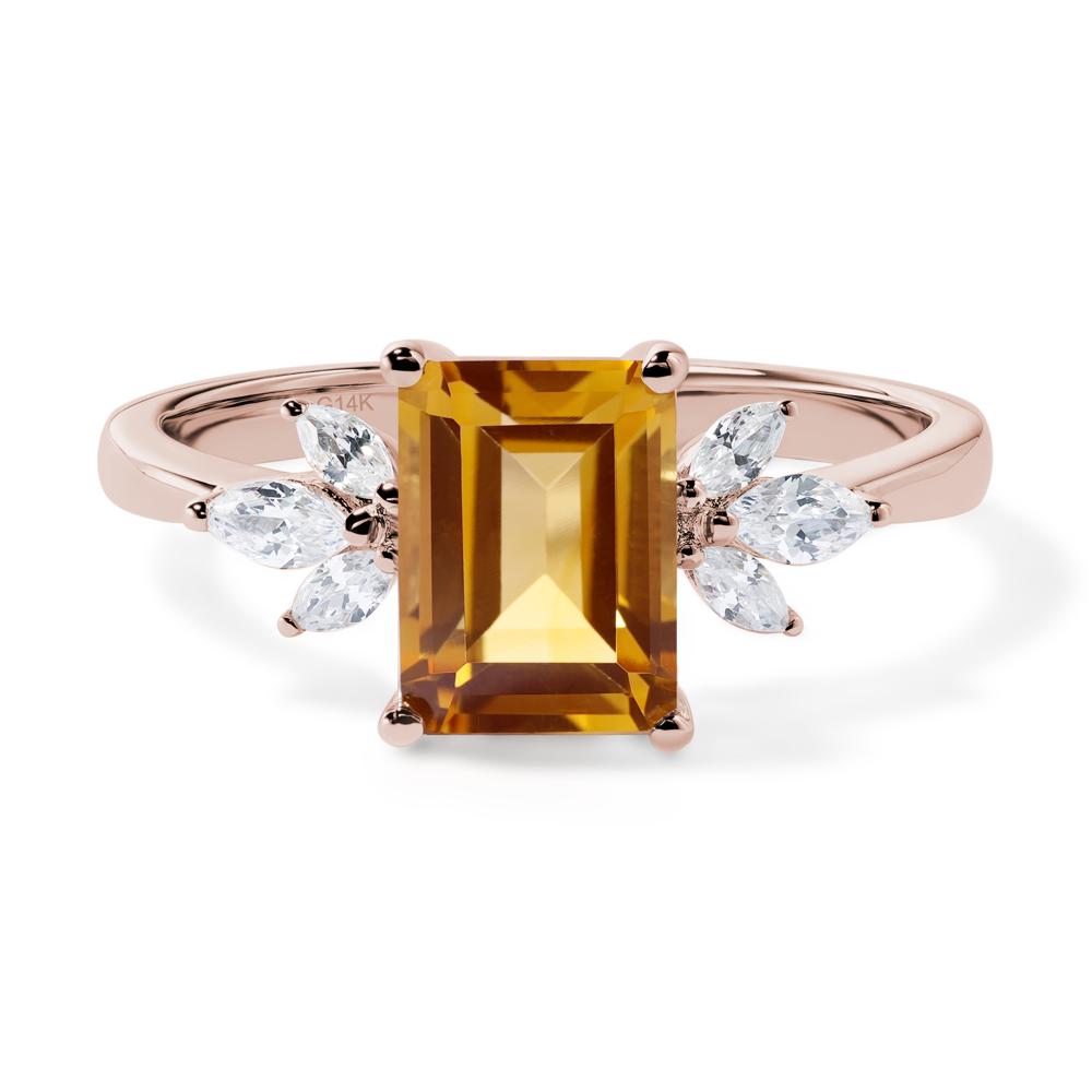 Citrine Ring Emerald Cut Wedding Ring - LUO Jewelry #metal_14k rose gold