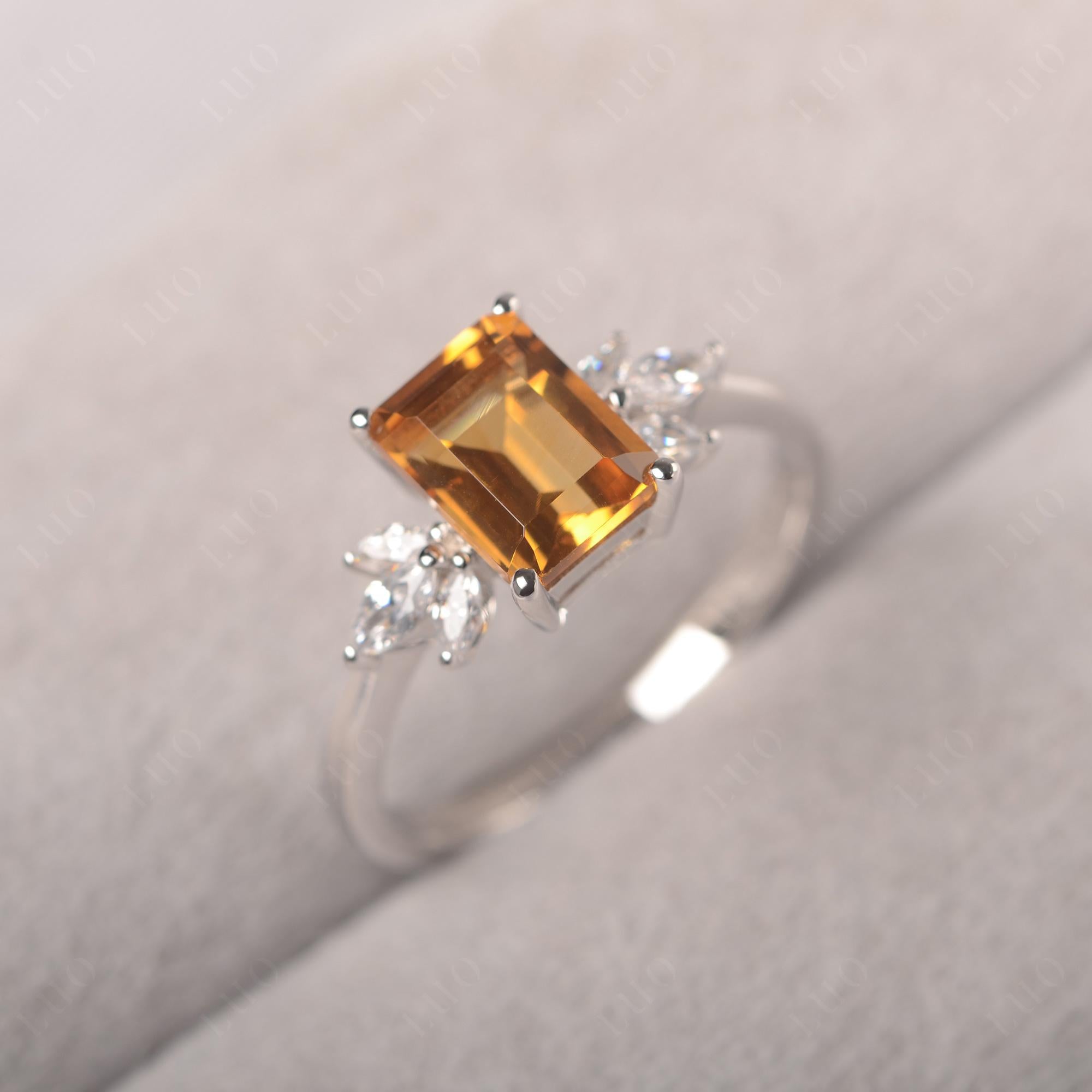 Citrine Ring Emerald Cut Wedding Ring - LUO Jewelry