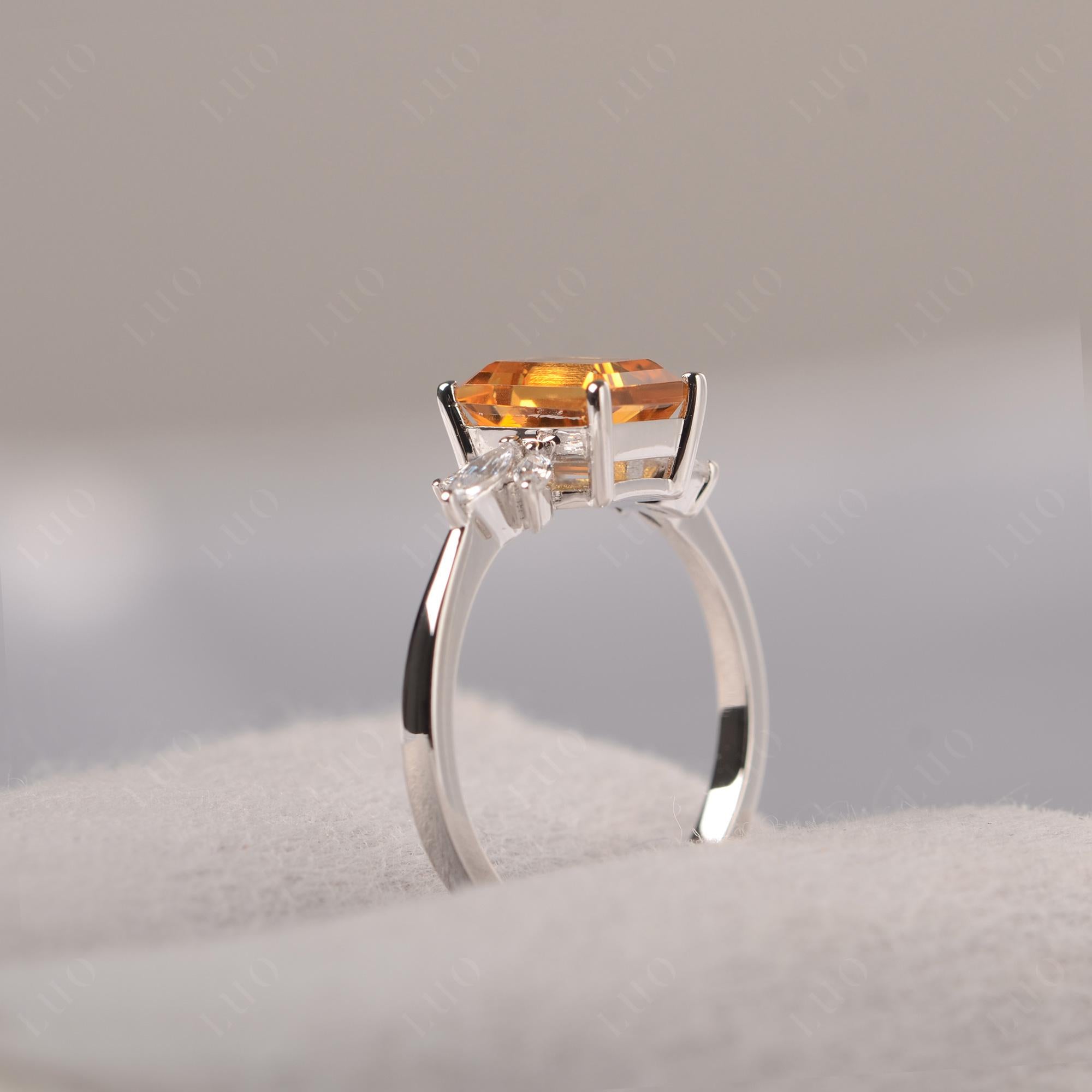Citrine Ring Emerald Cut Wedding Ring - LUO Jewelry