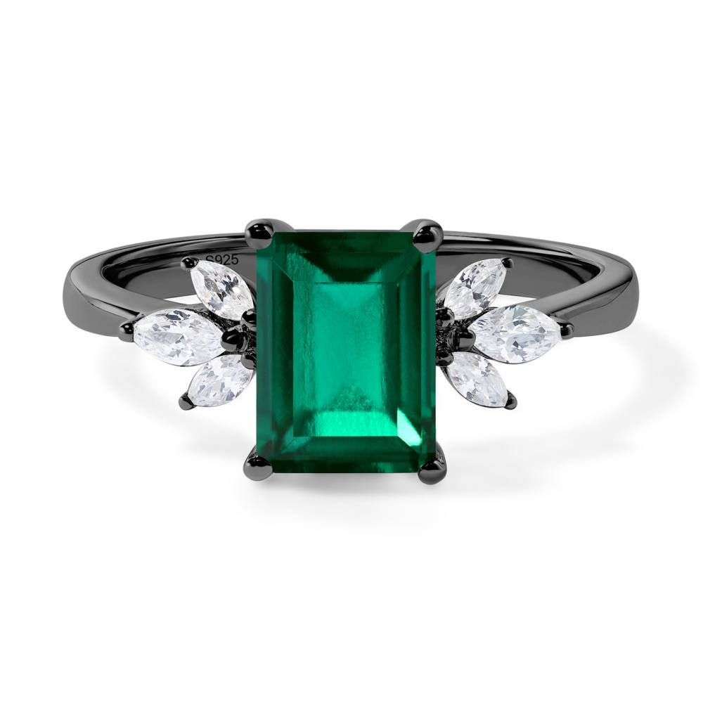 Emerald Ring Emerald Cut Wedding Ring - LUO Jewelry #metal_black finish sterling silver